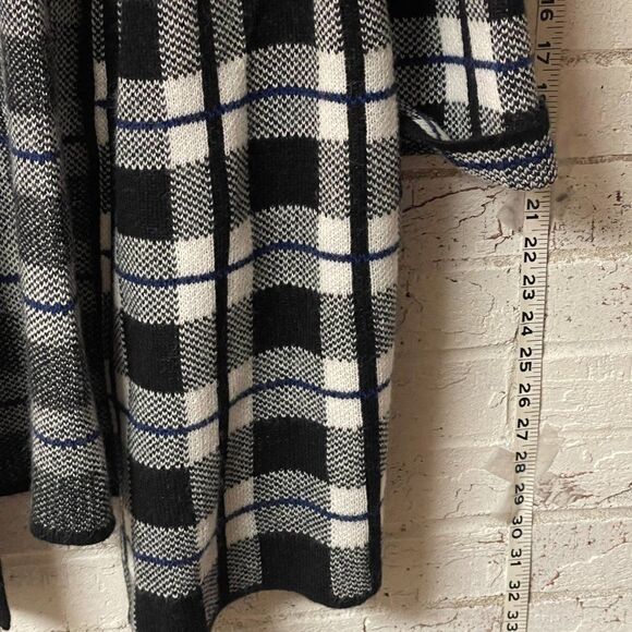 Hannah Full Length Black White Blue Plaid Cardigan Medium - Picture 4 of 10